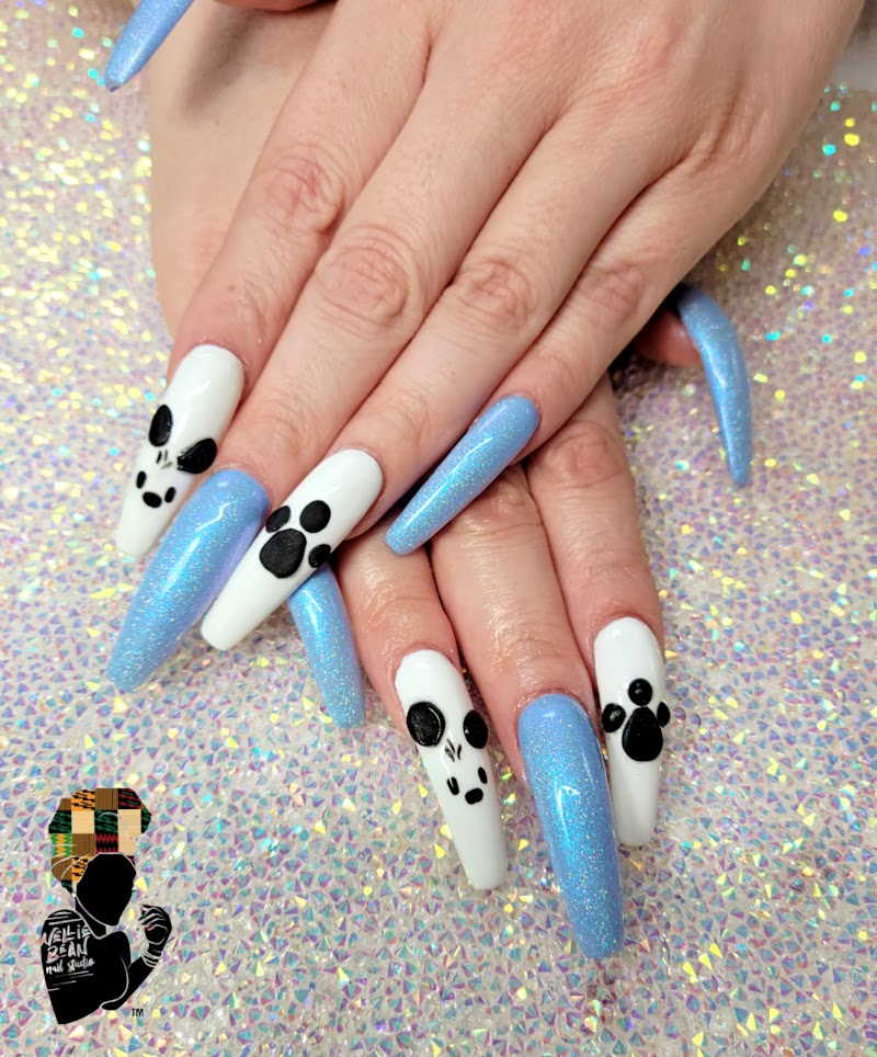 Coffin shaped nails with custom holiday-themed art