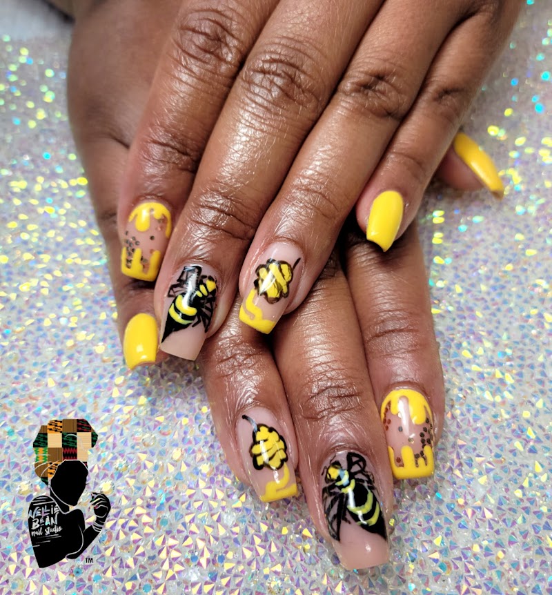 Detailed nail art close-up showing precision work